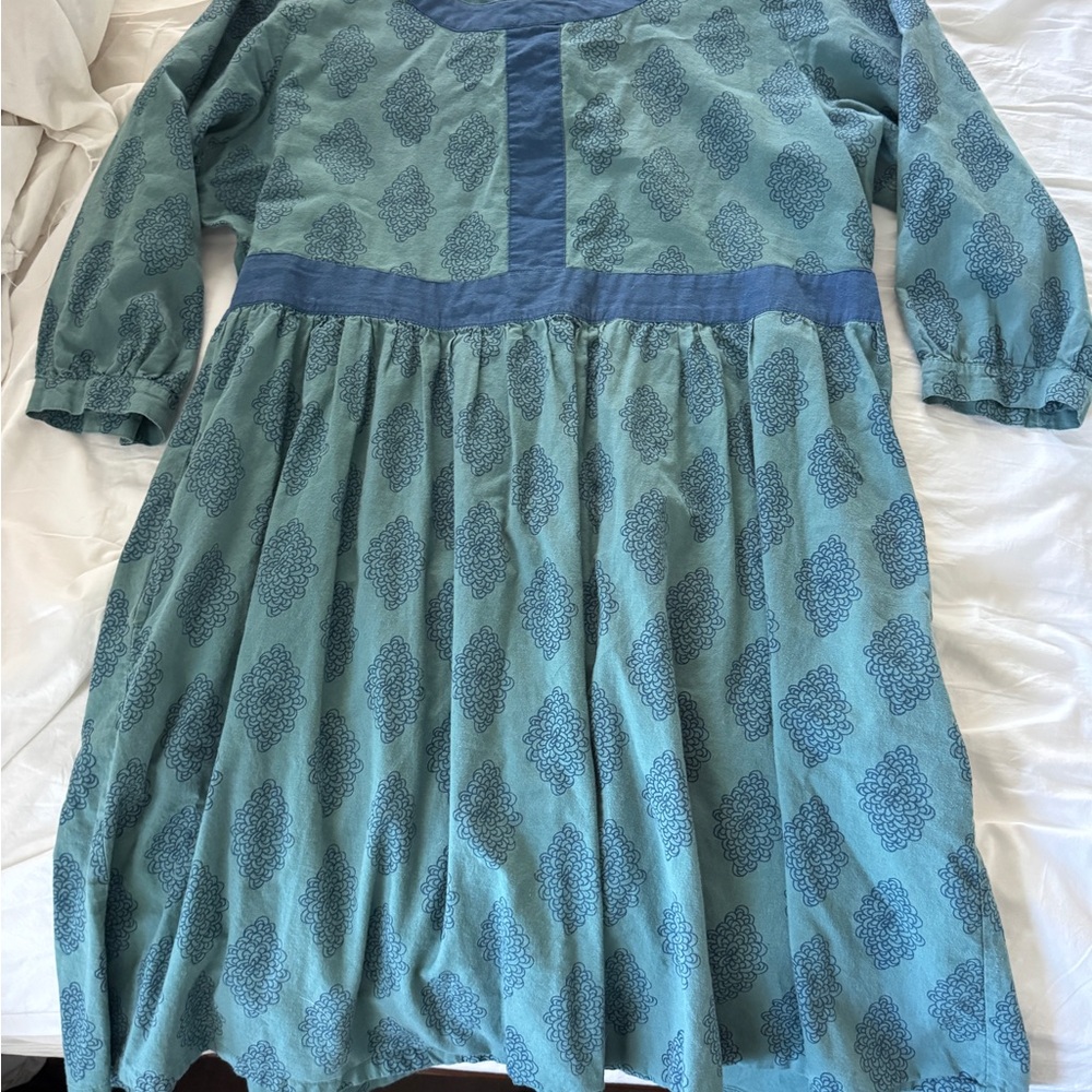 Mata Traders Teal and Navy Long Sleeve Dress